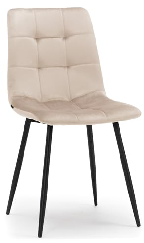 NEW HOME Stuhl Parma Gepolstert Gesteppt Samt – Samt – Karomuster – Moderner Stil – Ohne Armlehnen – Stühle für Wohnzimmer – Esszimmer – Schlafzimmer – Gepolsterte Möbel für Zuhause (Beige)