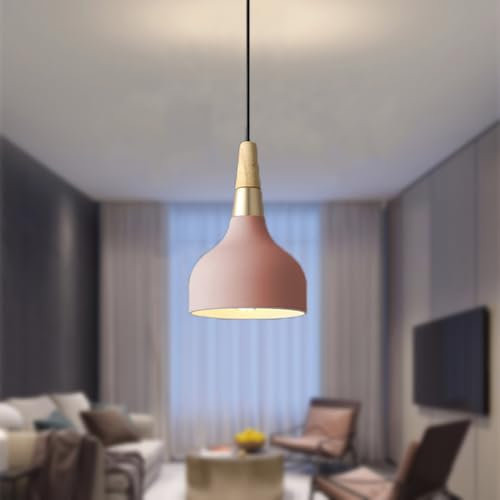 Mengjay Lustre Suspension Rétro Suspension Luminaire Moderne Style Plafonnier E27 en Bois Métal Lampe Suspension pour Chambre Salle à Manger Cuisine (Rose)