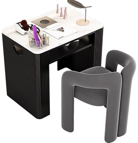 TT-YEC Professional Manicure Table with Collector, Heavy Duty Metal Frame Beauty Salon Manicure Table with Marble Top, Portable Manicurist Workstation, Nail Salon Table, White,AL80CM