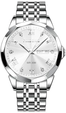 PINDOWS Armbanduhr für Herren Diamanten Business-Dress-Stil analoges Quarzwerk luxuriöse wasserdichte Armbanduhr Leuchtzeigern Datumsanzeige zweifarbiges Edelstahlarmband klassisch-modische Herrenuhr