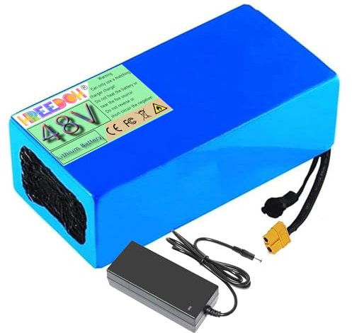 FREEDOH Batterie Li-ION 48V Batterie au Lithium 48V Batterie Amovible 48V 8AH 10AH 12AH 15AH 18AH 20AH 25AH 30AH pour Moteur 0-1500W avec Chargeur,48v20ah