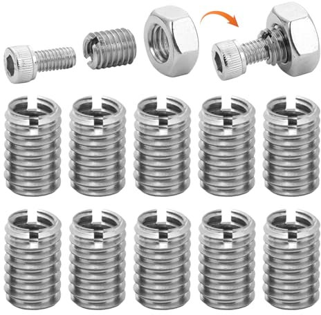 10 Stück Gewindeeinsatz M8 auf M6, Edelstahl Gewindehülsen 15mm, Einschraubmutter Gewindeadapter, Gewinde Adapter Hülse, Repair Tool Innengewinde Metrisch, für Auto Dampfturbinen Mechanischen Geräten