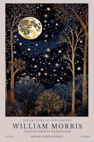 GYTRI CGFHJ William Morris Poster William Morris Drucke Wandkunst Bild William Morris Leinwand Malerei 《Mond Sterne und Wald 》 Für Home Decor 50x70cm ungerahmt