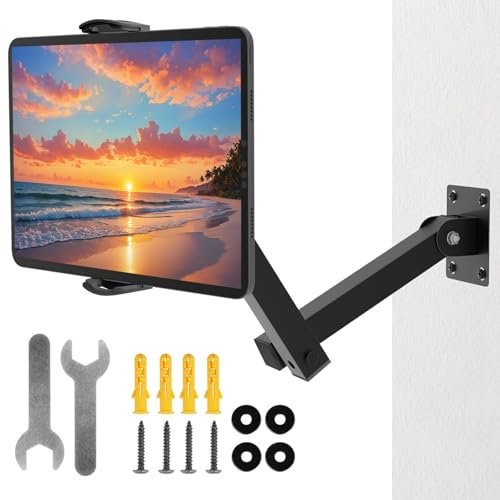 Chingcoo Tablet Wandhalterung,Tablet Halterung Einstellbar Faltbar für 4-13 Zoll, 360° drehbar iPad Wandhalterung 10-45cm Kompatibel für Switch, Kindle, iPhone, iPad für Büro Zuhause