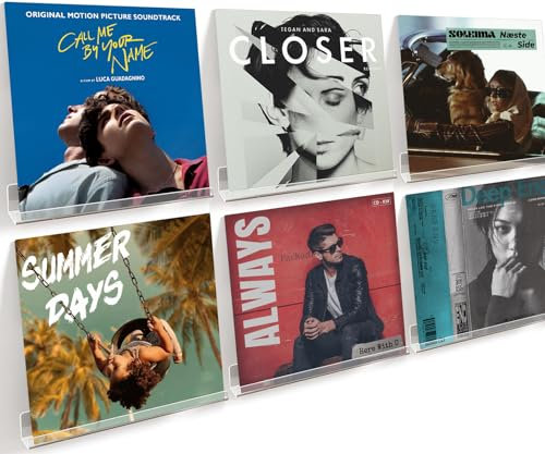 YiuMieYouMie 6 Pack Vinyl Wall Mount Shelves, 12 inch Crystal-Clear Acrylic Floating Shelf, Record Display, Vinyl Record Storage, Wall Display, Magazine Holder, Album Wall Shelves