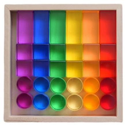 kowaku Rainbow Building Blocks Set Stacking Game with Storage Box Acrylic Building Blocks Acrylic GEM Stone Cubes for Children Gift