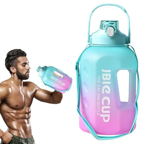 Bouteille d'eau de motivation - Grande bouteille de sport de 3 L avec marqueurs de temps, bouteille étanche avec paille et poignées, récipient réutilisable pour
