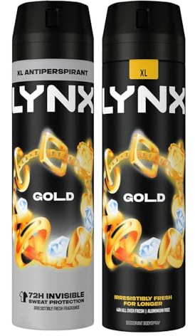 Lynx Gold Body Spray & Antiperspirant for Men 2 Pack Bundle of 200ml.Oud Wood & Dark Vanilla Scent with 48H Sweat & Odour Protection for Long-Lasting Freshness
