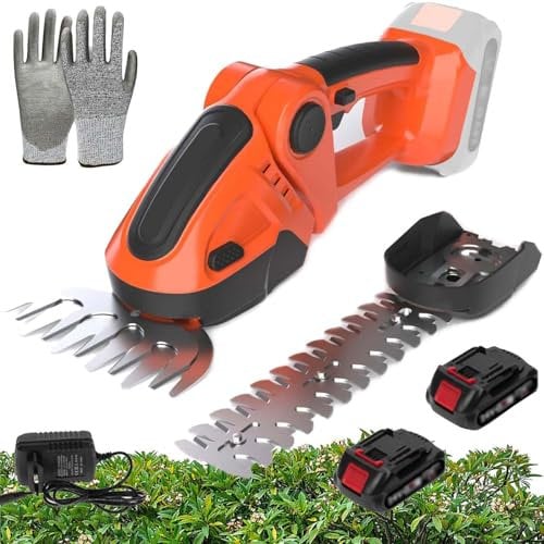 Cordless Hedge Trimmer, 2-in-1 Hedge Cutter & Grass Shear with 2 x 1500mAh Batteries, 22cm Long Blade + 13cm Wide Blade, Garden Hedge Cutter for Lawn, Branches Pruning Hedge