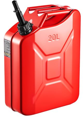 VEVOR Bidón de Gasolina de 20 L, Tanque de Combustible de Metal y PP con Boquilla y Asa, Caudal Máximo de 6 L/min, a Prueba de Fugas, para la Mayoría de Autos, Motocicletas, ATV, UTV, Rojo, 1 Pieza
