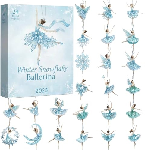 Ballerina Adventskalender 2025, 24 Tage Weihnachts-Countdown-Kalender Mit 24 Markante 2D Flach Acryl Ballerina Tänzerin Ornamenten, Geschenk Für Ballettbegeisterte