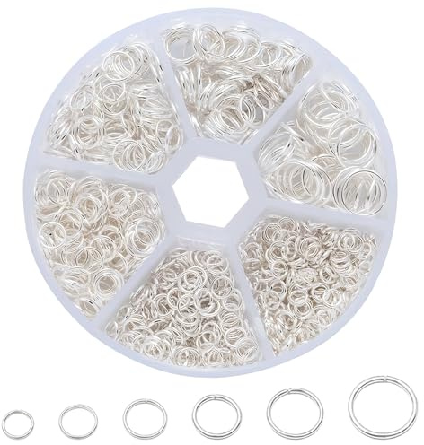 970Pcs Jump Rings Kit Gold and Sliver Stainless Steel Split Rings 6 Size Open Jump Rings Jewellery Making Supplies Connector for Bracelet Earring Charms Repair（4mm 5mm 6mm 7mm 8mm 10mm） (Silver 1)