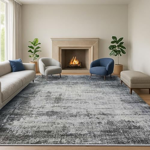 SOANNY Teppich Wohnzimmer, Kurzflor rutschfest, 160x230 cm, Aschgrau | Modern Abstrakt, Weich, Waschbar, Pflegeleicht, Rutschfest, Für Wohnzimmer Schlafzimmer Kinderzimmer Esszimmer Büro