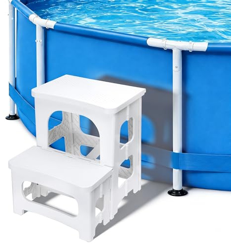 DECOHS Foldable Spa Hot Tub Steps, Non-Slip 2 Step Stool Pool Ladder, Universal Spa Steps Hot Tub Stairs for Outdoor Indoor Deck Patio Steps Accessories, White