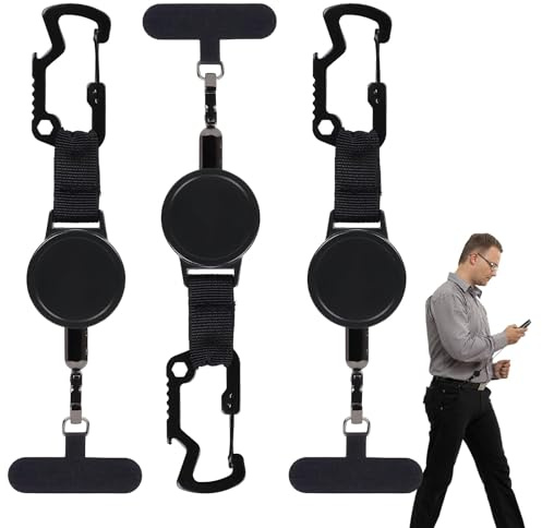 KEORHEZ 3 Stück Handysicherung Outdoor Ausziehbar mit 60-Zentimeter-Schnur, Handy Sicherung Skifahren mit Metalldraht ＆ Karabiner für die meisten Smartphones Für Outdoor, Radfahren, Skifahren