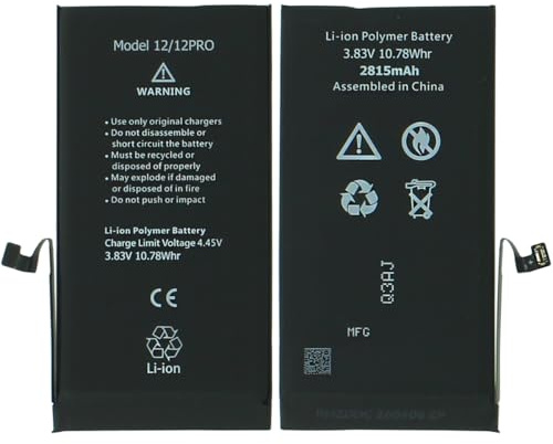 Replacement Battery for iPhone 12 & 12 Pro, | Brand New, Diagnostic Part, 100% Health, Battery tape inc, No Warning Message, High capacity, A2172, A2403, A2341 & A2406