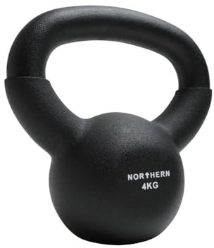 NORTHERN Cast Iron Kettlebell - Black Neoprene Coated Weight 4kg-12kg with Flat Base & Non-Slip Grip for Strength Training, Cross Training & Home Gym Workouts