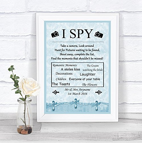 Blue Shabby Chic Vintage I Spy Photo Camera Personalised Wedding Sign Sign