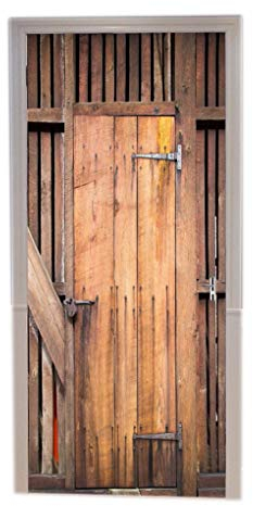 A.Monamour Vintage Alte Hölzerne Grunge Scheunentor Vertikale Planken 3D Drucken Vinyl Zimmertür Aufkleber Tapete Wandbilder Tür Aufkleber Poster