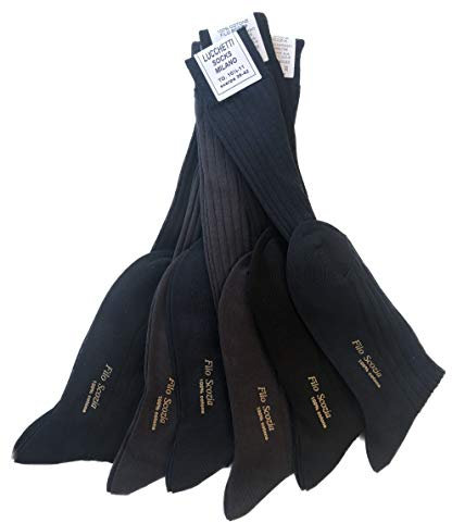 Lucchetti Socks Milano 6 PAIA calze da uomo lunghe filo di scozia 100% cotone rimagliate Made in Italy (43-46, 2 Nero 2 Antracite 2 Blu)