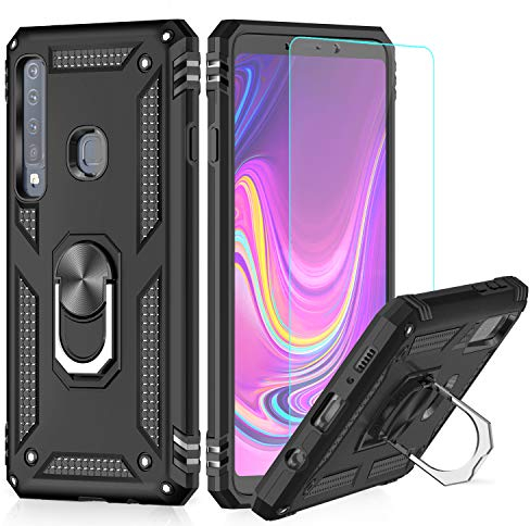 LeYi Hülle Galaxy A9 2018 Handyhülle,360 Grad Drehbar Ringhalter Cover Bumper TPU Schutzhülle mit Folie Schutzfolie für Case Samsung Galaxy A9 2018/A9 Star Pro/A9S Handy Hüllen Schwarz