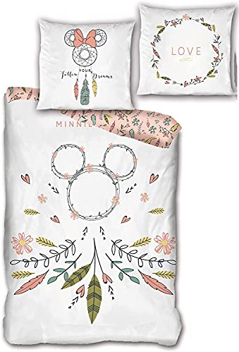 Aymax Wende Bettwäsche-Set Disney Minnie Mouse Dreamcatcher 135 x 200 cm 80 x 80 cm 100% Baumwolle Linon Minnie Maus Traumfänger Boho