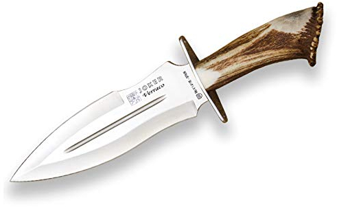 Joker-Jagdmesser Verraco CN42, Hirschgeweihgriff, 26 cm MOVA-Klinge, Ledertasche, Angelgerät, Jagd, Camping und Wandern.