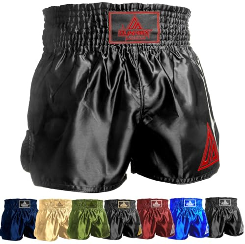 Dynamix Athletics Muay Thai Shorts Origin - Traditionelle Klassische Thaibox Hose für Herren mit breitem Bund für Muay Thai Boxen (as3, Alpha, x_l, Regular, Regular, Schwarz/Weiß)