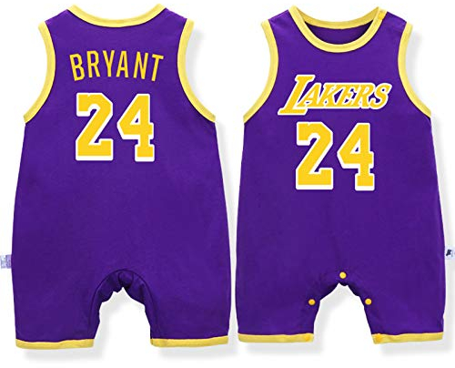 Baby Basketball Uniform, Gruppennummer, ärmellose Weste, 0-12 Monate Baumwolle James Lakers Overall,Purple-2,66cm