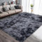 Tinyboy-hbq Teppich Wohnzimmer Schlafzimmer Rund Modern Design Shocky Lange Borsten Runde Innen rutschfest Dekor Ultra Weich Plüsch Haus Kinderzimmer Teppiche,Schwarz Grau,160x200cm