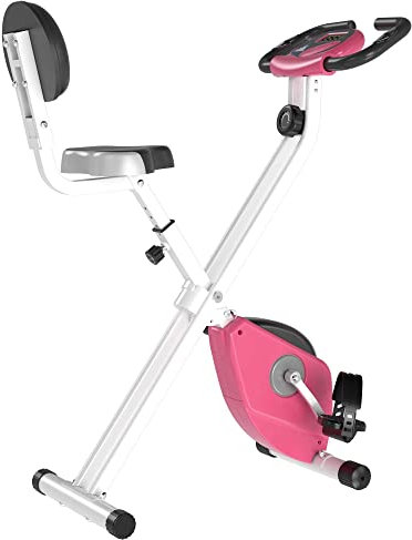 HOMCOM Folding Exercise Bike, Fitness Bicycle Indoor Trainer, 8-Level Magnetic Resistance Adjustable, with LCD Monitor, Pulse Sensor, Pink
