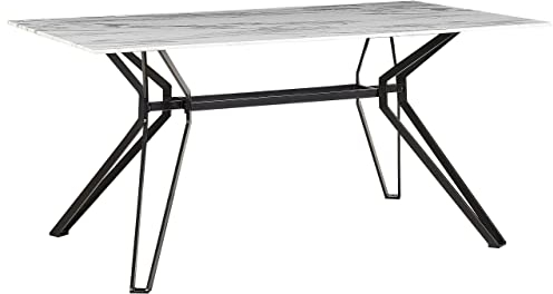 Table à Manger 160 x 90 cm Plateau Effet Marbre Noir en Verre et Pieds Métal Noir Design Glamour pour Intérieur de Style Rétro ou Moderne Beliani