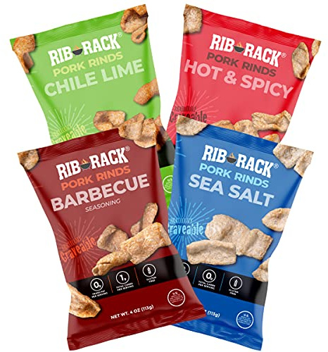 Rib Rack Pork Rinds, 4 Count Variety Pack - 4 x 4 oz