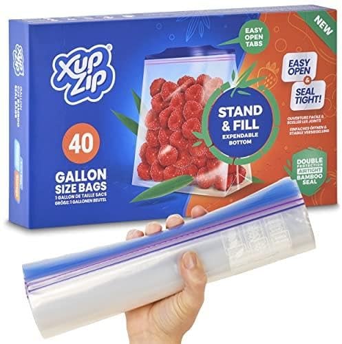 40 x Premium Food Storage Freezer Bags by XupZip | Large UK Gallon Size 4.55L, Reusable, Heavy-Duty Plastic | Airtight and Leakproof Bamboo Seal | BPA Free… (Gallon / 4.55L - 40 Bags)