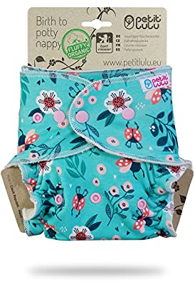 Petit Lulu One Size Höschenwindel (5-16 kg) Druckknöpfe | Fluffy Organic | Bambus natürliche wiederverwendbare Stoffwindeln | Ohne Polyester (Marienkäfer auf der Wiese)