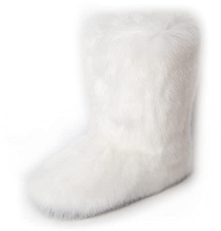 ZOSCGJMY Stivali invernali da donna in pelliccia artificiale stivali invernali stivali lunghi con calda imbottitura stivali da neve, bianco, 39 EU
