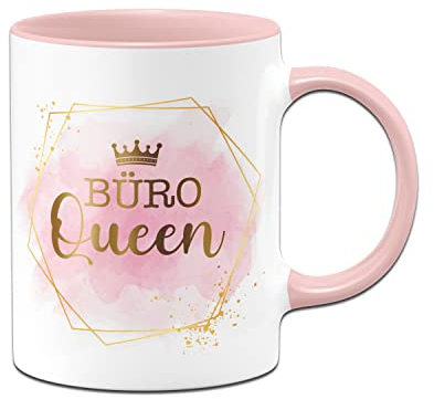 Tassenbrennerei Original Tasse mit Spruch Büro Queen - Lady Boss Edition im Gold Design - Kaffeetasse lustig für die Arbeit, Geschenk für Freundin, Kollegin, Chefin (Rosa)