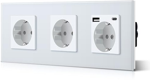BSEED Enchufe Pared con 2.1 A USB y TipoC, Enchufe USB C, 228mm, Blanco