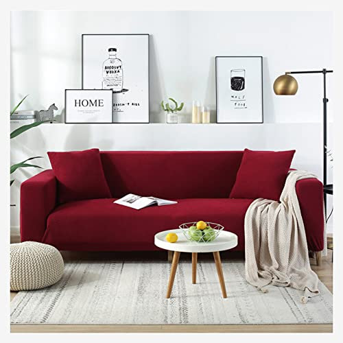 GUYIRT 1-teiliger Stretch Sofahusse, Anti-Rutsch-Gewebe Couchbezug Stylischer Jacquard Sofaüberwurf Elasthan Möbel Protector für Kinder Haustiere-rot-1-Sitzer 90-140cm