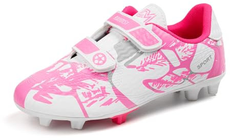 Breathable Football Shoes Spikes for Kids Soccer Boots with Cleats Boys Girls Football Boots,Pink,12.5 Kid
