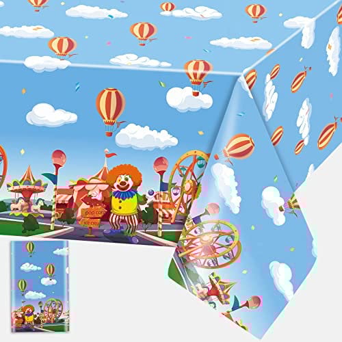 Tischdecke Zirkus, Einweg Circus Tischdecke Deko, 108*54 Zoll Rechteckig Wasserdicht Dünn Plastic Tischtuch für Kinder Mädchen Junge Zirkus Thema Karneval Zirkus Geburtstag Babyparty Party Dekoration