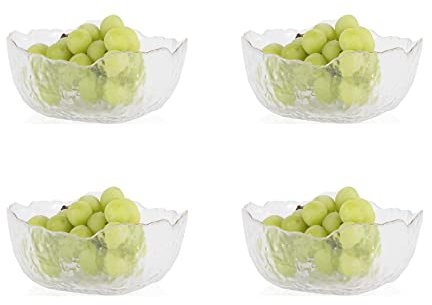 Eden & Willow E&W Wavy Gold Edge Glass Serving Bowls, Dishes for Salad, Fruits and Desserts (4, Medium)
