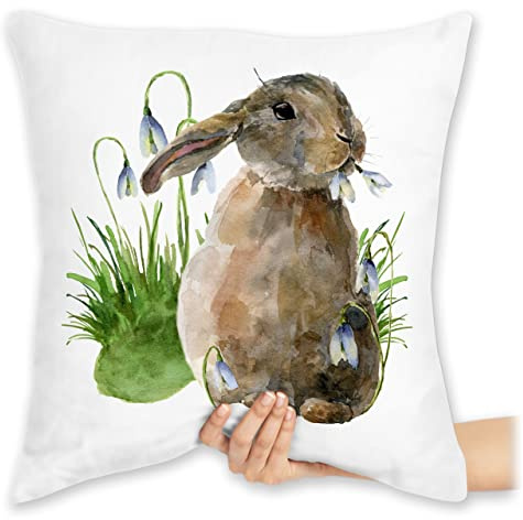 Kissen 40 x 40 - Osterkissen - Ostern Hase I Osterhase I Oster Hase - 40 x 40 cm - Weiß - Ostergeschenk ostergeschenke Ostern￼ Cushion mit füllung osterartikel frühling ostermotiv