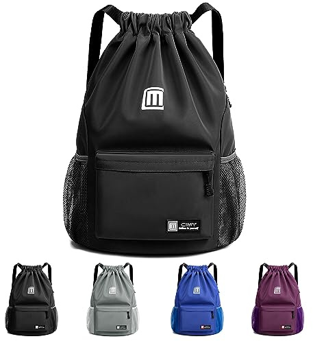 Sarmeley Drawstring Backpack Bags, Printed Drawstring Gym Bag for Men Women Girls Boys Adults, Large Drawstring Bags Waterproof Swimming Bag Draw String Bag for Shopping Yoga Sport Travel, Black