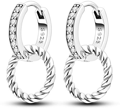 Hapour Ohrhänger aus 925er-Sterlingsilber für Damen geometrische Tropfenohrringe elegante und schlichte Ohrringe Schmuck für Damen und Mädchen (Doppelschlaufe gedrehte Seilohrringe)