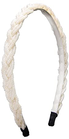 Alpenflüstern Trachten-Haarreif Perlen Flechtoptik - Damen Haarschmuck geflochten, Haarband rutschfest fürs Dirndl (creme-weiß) ADV138