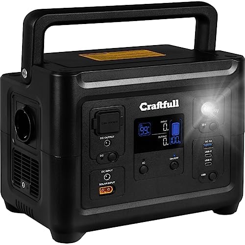 Craftfull Powerstation Fast Charge PS500 | 3 Jahre Garantie - 750 Watt - Lithium LiFePO4 Akku - 80% nach > 2000 Ladezyklen - SOS Signal - USB-C/USB-A/KFZ/Schuko-Stecker/Hohlstecker (500 Watt)