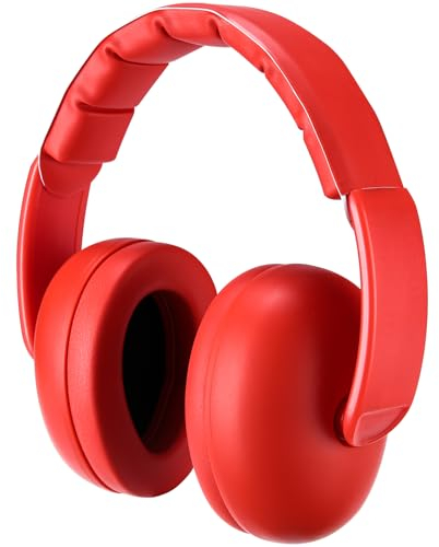 ProCase Cuffie Neonato Antirumore, Cuffie Antirumore Bambini Regolabile Ultra Morbida, Cuffie di Protezione Dell'udito per Bambini 6 a 36 Mesi Concerto Aereo Partite -Rosso
