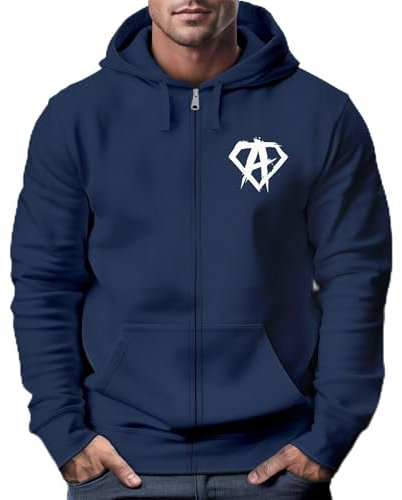 Neverless® Zip Hoodie Herren Sweatjacke mit Kapuze Alpha Logo Print Aufdruck Motiv Männer Fashion Streetstyle Navy 4XL