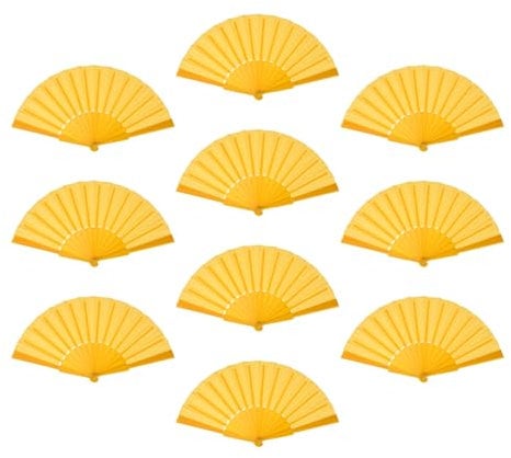 sourcing map Folding Fan Vintage Handheld Fans Plastic Folding Hand Fan Craft Folding Fan for Halloween Party Wedding Dancing Decoration Gifts 42x23cm/16.54x9.06,Pack of 10 (Yellow)